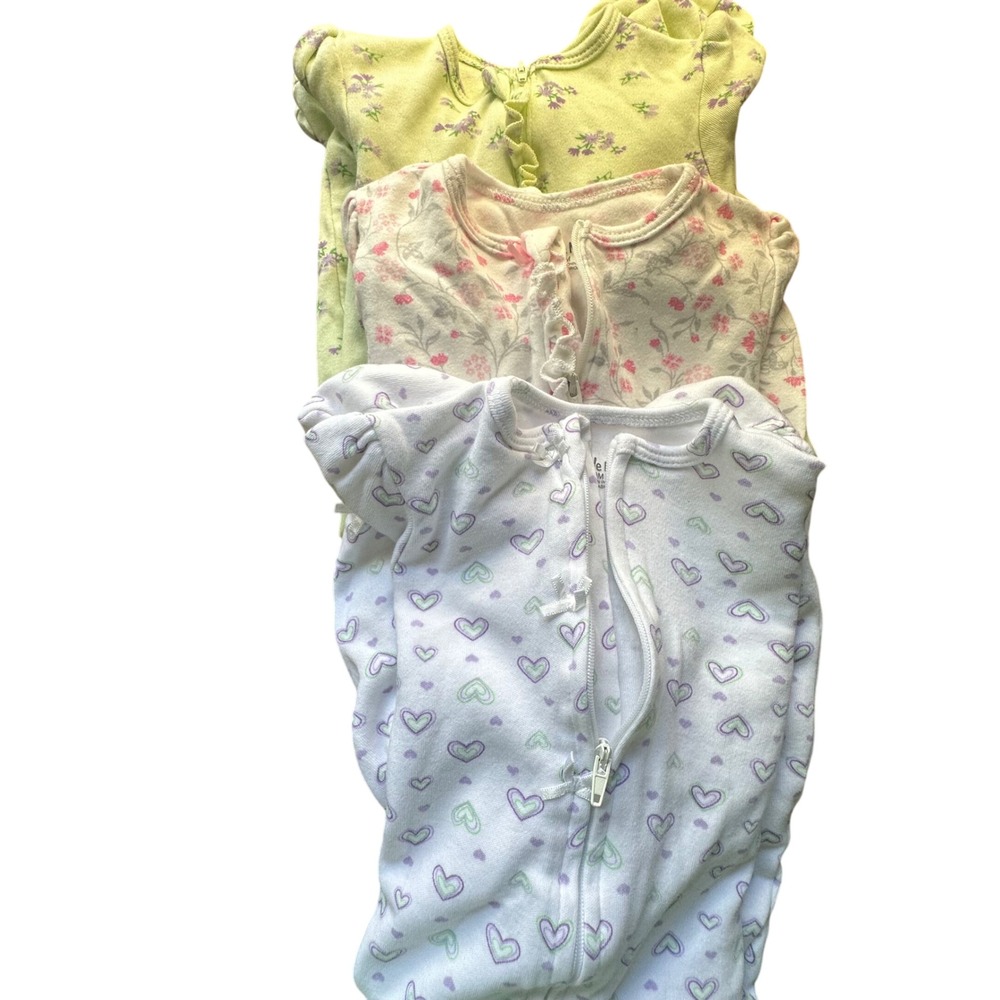 Baby Girl Sleepers‎ Footed Pajamas 3 Piece Set Floral Hearts Newborn Infant